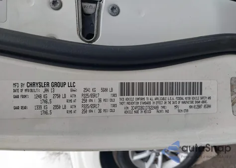 2013 Dodge Journey Sxt из США, поврежденный, VIN 3C4PDDBG1DT622409